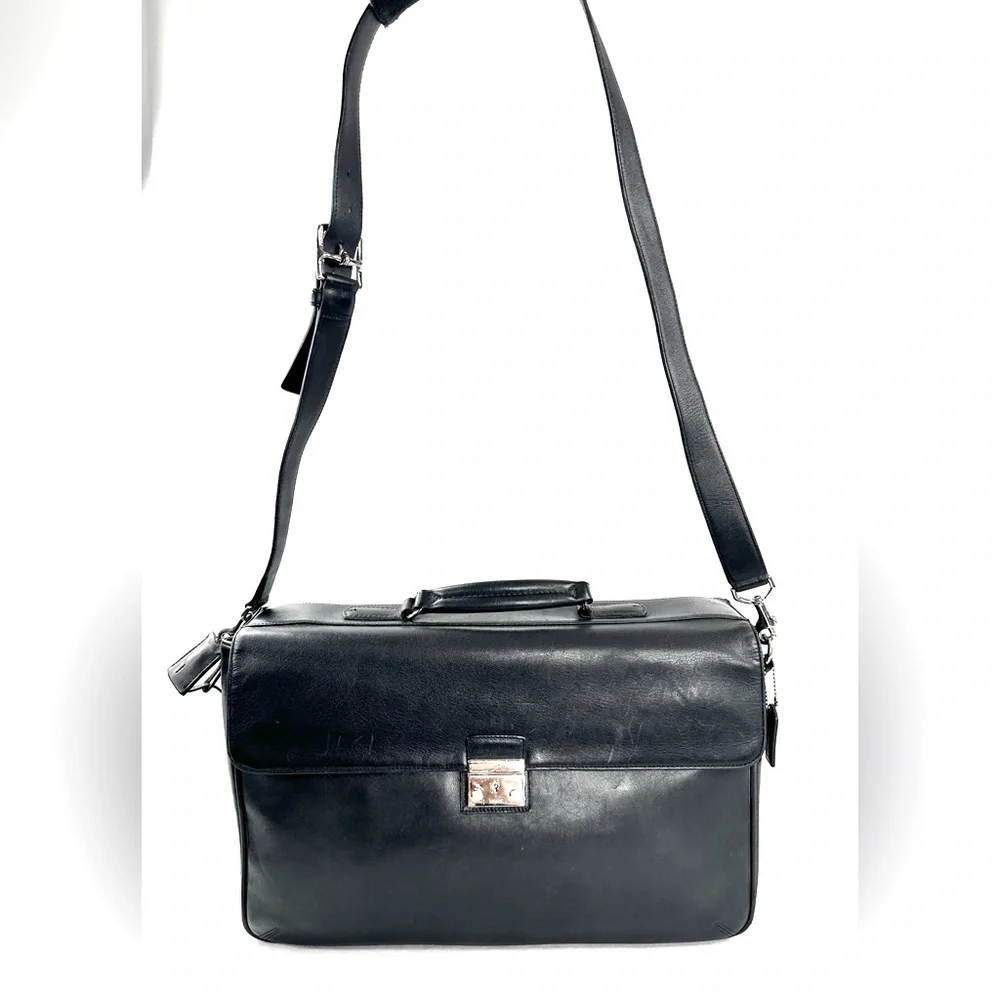 Coach Vintage Metro 5307 Black Leather Large Laptop Briefcase Bag Lock Keys